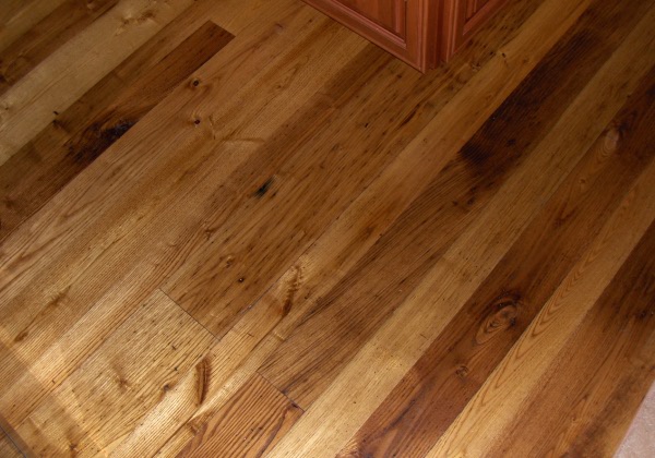 Chestnut flooring, remilled from barn timbers.