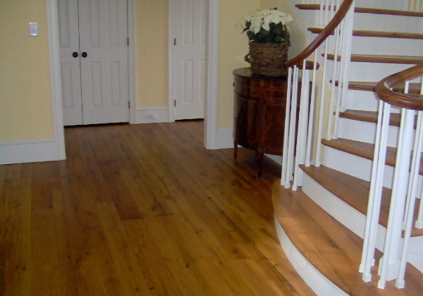 White Oak flooring, remilled from log house and barn timbers.